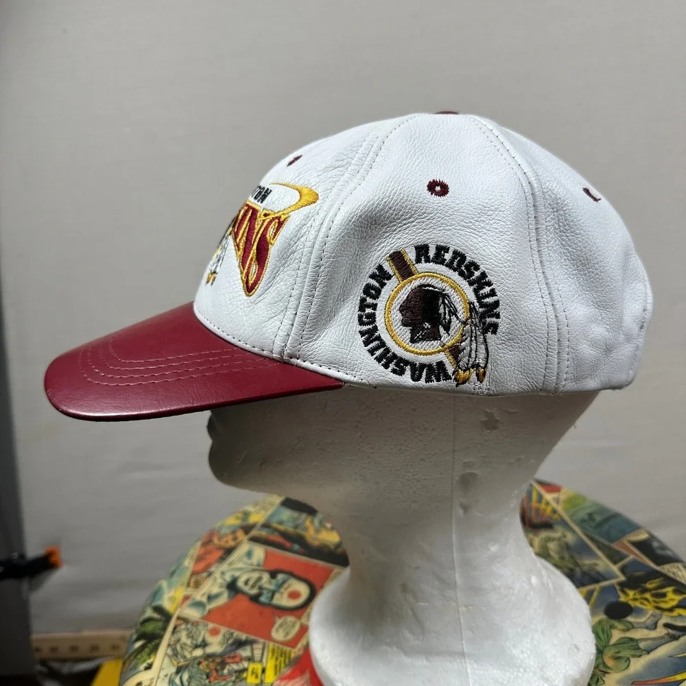 Pro Elite Washington Redskins Hat Mens OSFA White Burgundy Excellent Leather NFL